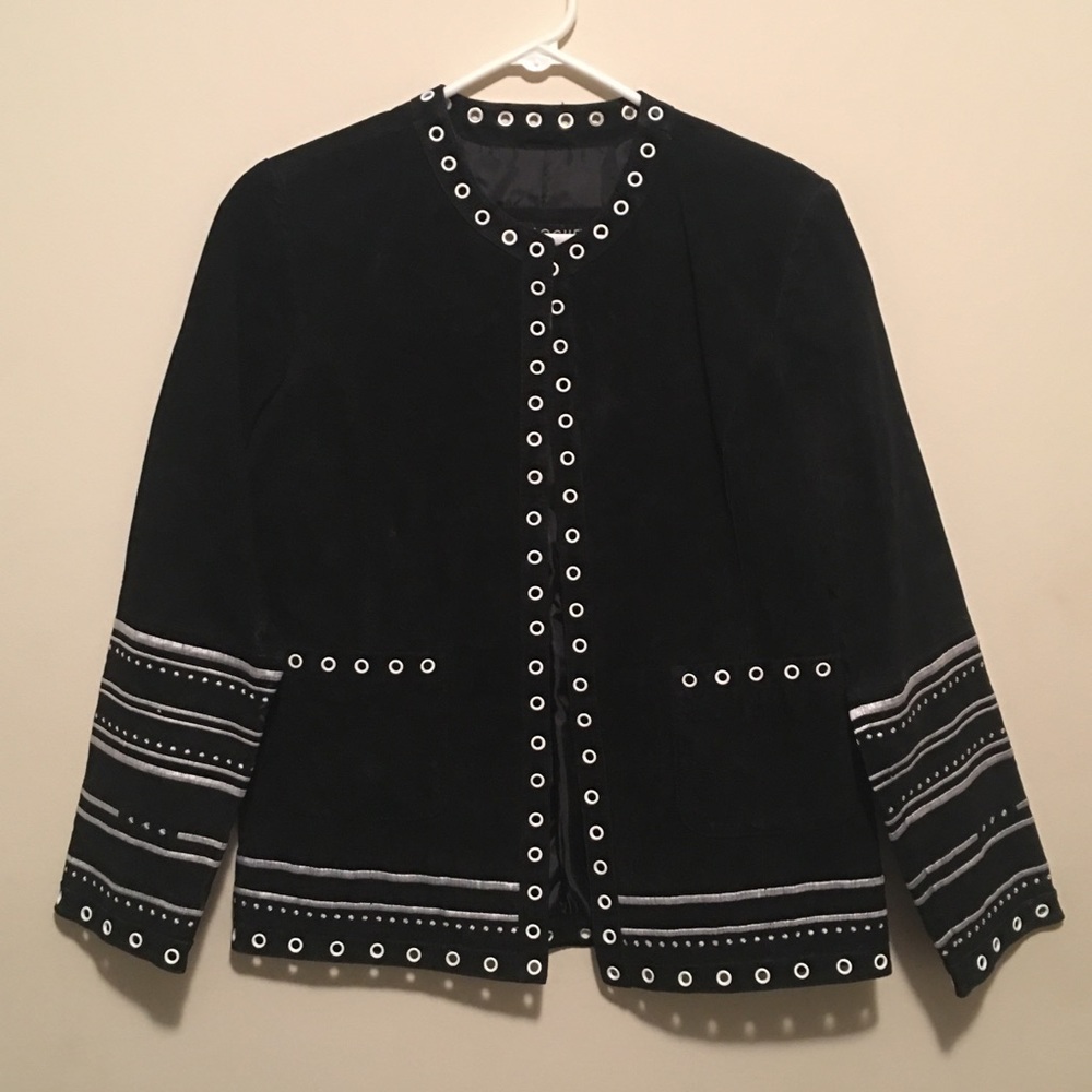 Black with White Detail Leather Jacket